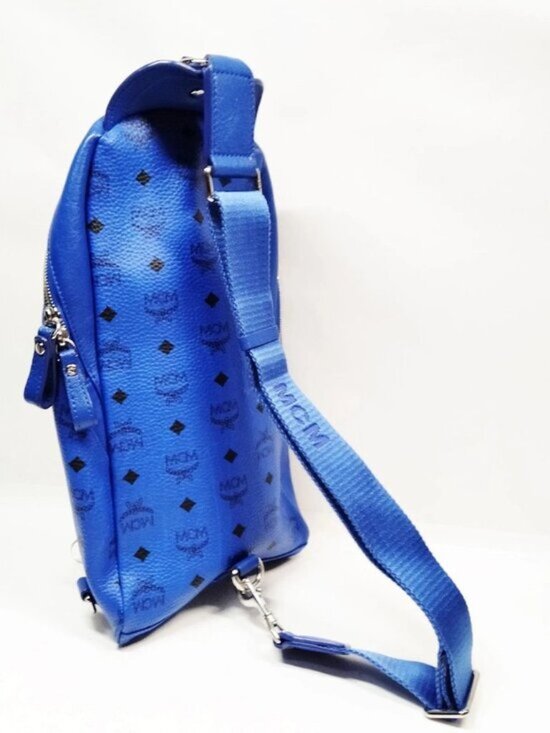 Authentic MCM Stark Blue Visetos Leather Backpack Unisex Designer Bag main image 8